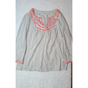 Vineyard Vines Womens XL Cotton Striped Tassel Sequin Tunic Beige Neon 2W0498